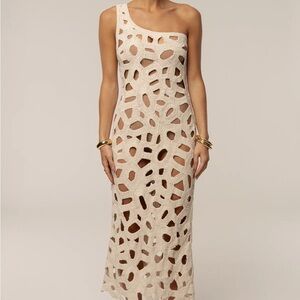 JLUXLABEL Cream One-Shoulder Cutout Dress
